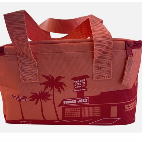 NEW Trader Joe’s Mini Peach Orange Insulated Tote Bag Lunch Box Bag Limited - Picture 4 of 6